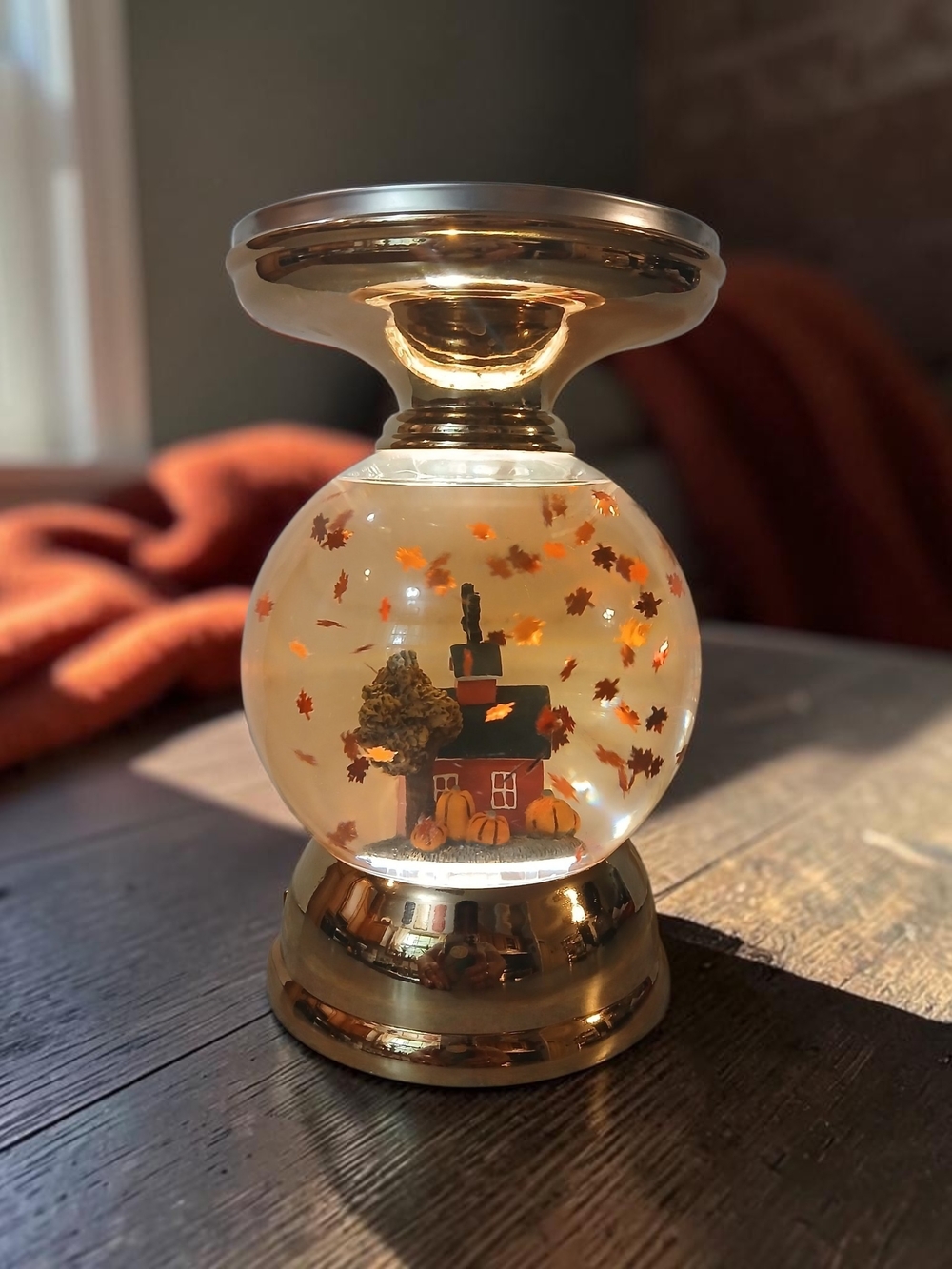 Gold Fall Snow Globe Candle Holder - Seasonal Home Accent